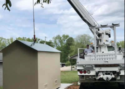 Above-ground storm shelters are made with heavy steel and concrete to better withstand extreme winds when a strong storm occurs.