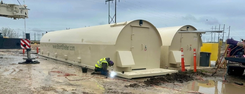 Some storm shelters include emergency supplies such as water, flashlights, radios, and first aid kits for use during disasters.